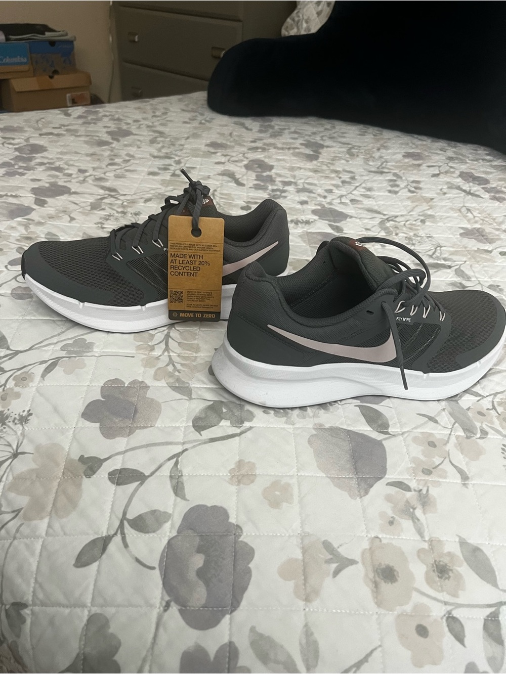 Nike Women’s Dark Gray Athletic Shoes with Pale Pink Swoosh